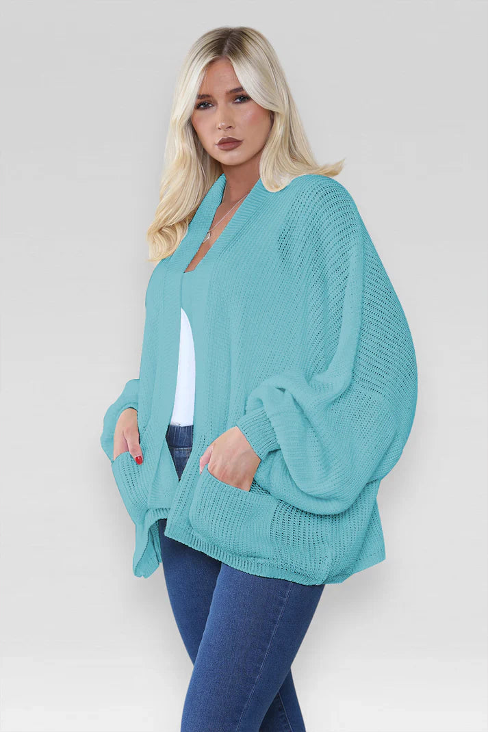 Ladies Oversized Cropped Short Balloon Pocket Chunky Knitted Cardigan 🇬🇧