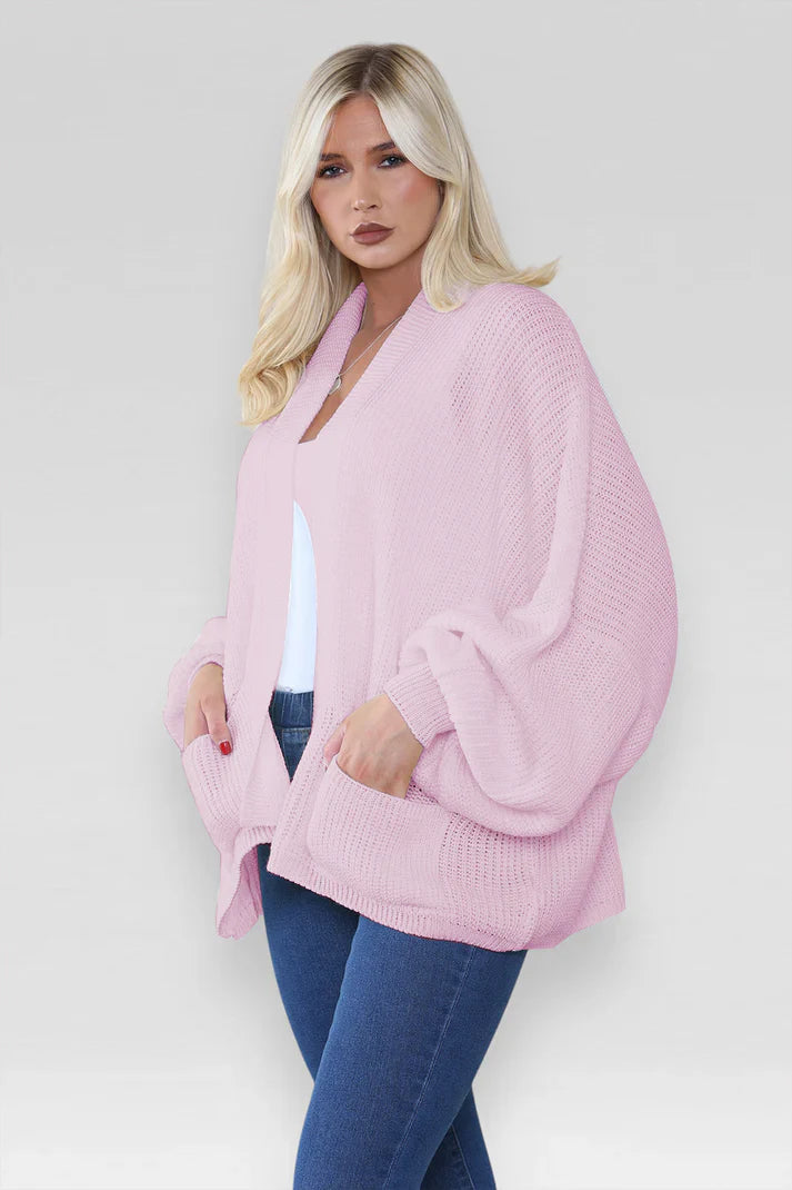 Ladies Oversized Cropped Short Balloon Pocket Chunky Knitted Cardigan 🇬🇧