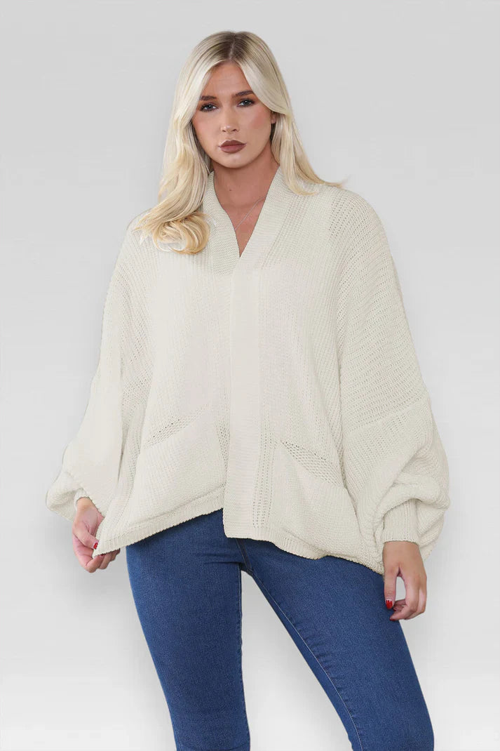 Ladies Oversized Cropped Short Balloon Pocket Chunky Knitted Cardigan 🇬🇧