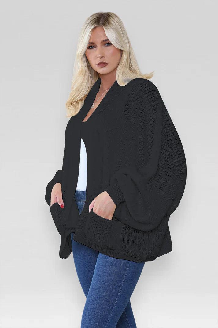 Ladies Oversized Cropped Short Balloon Pocket Chunky Knitted Cardigan 🇬🇧
