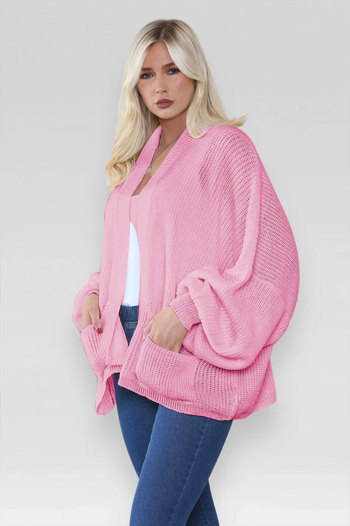 Ladies Oversized Cropped Short Balloon Pocket Chunky Knitted Cardigan 🇬🇧