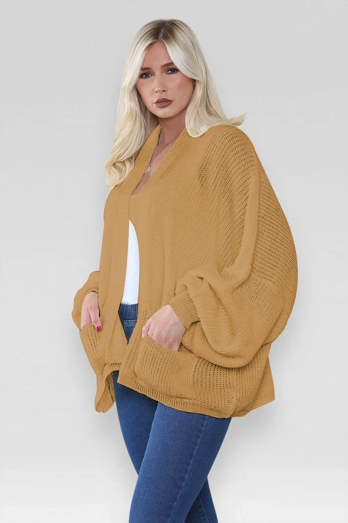 Ladies Oversized Cropped Short Balloon Pocket Chunky Knitted Cardigan 🇬🇧