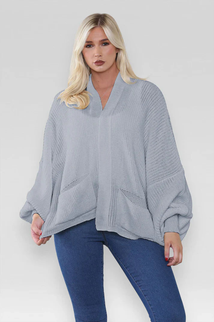 Ladies Oversized Cropped Short Balloon Pocket Chunky Knitted Cardigan 🇬🇧