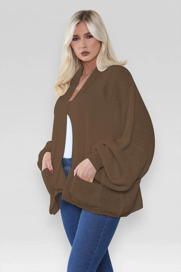 Ladies Oversized Cropped Short Balloon Pocket Chunky Knitted Cardigan 🇬🇧