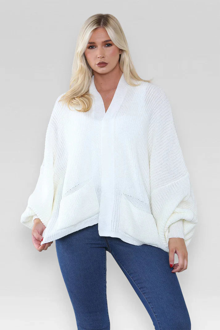 Ladies Oversized Cropped Short Balloon Pocket Chunky Knitted Cardigan 🇬🇧