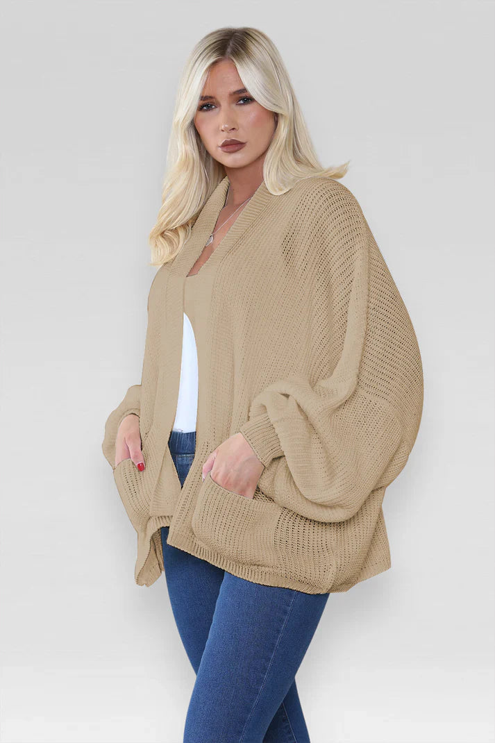 Ladies Oversized Cropped Short Balloon Pocket Chunky Knitted Cardigan 🇬🇧