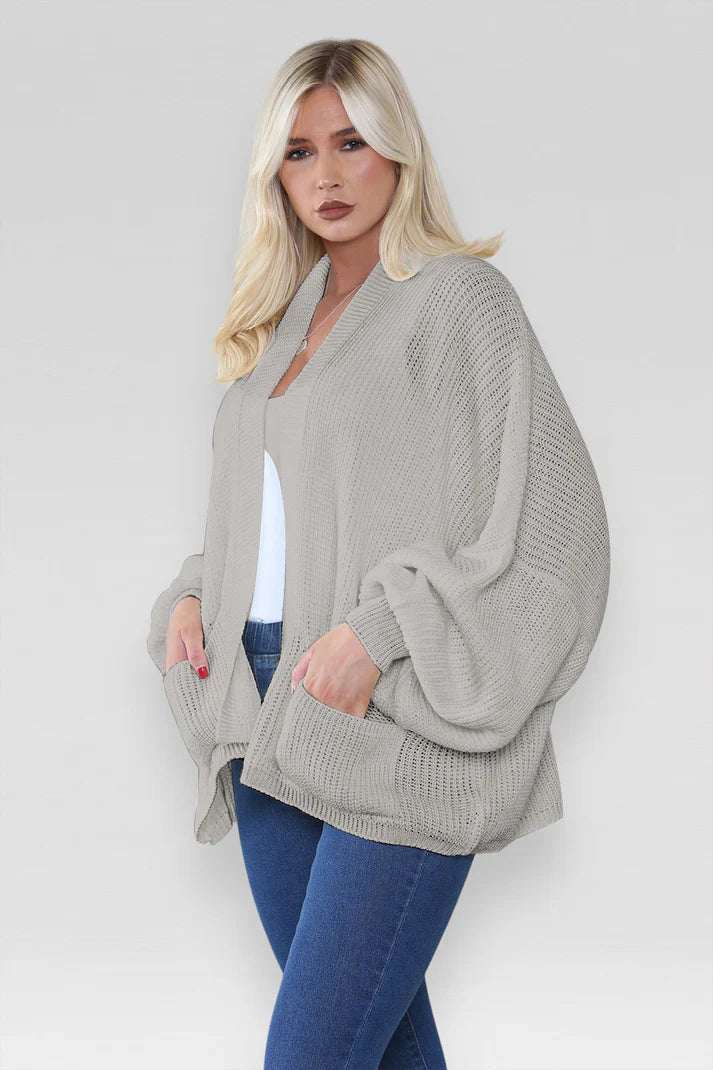 Ladies Oversized Cropped Short Balloon Pocket Chunky Knitted Cardigan 🇬🇧