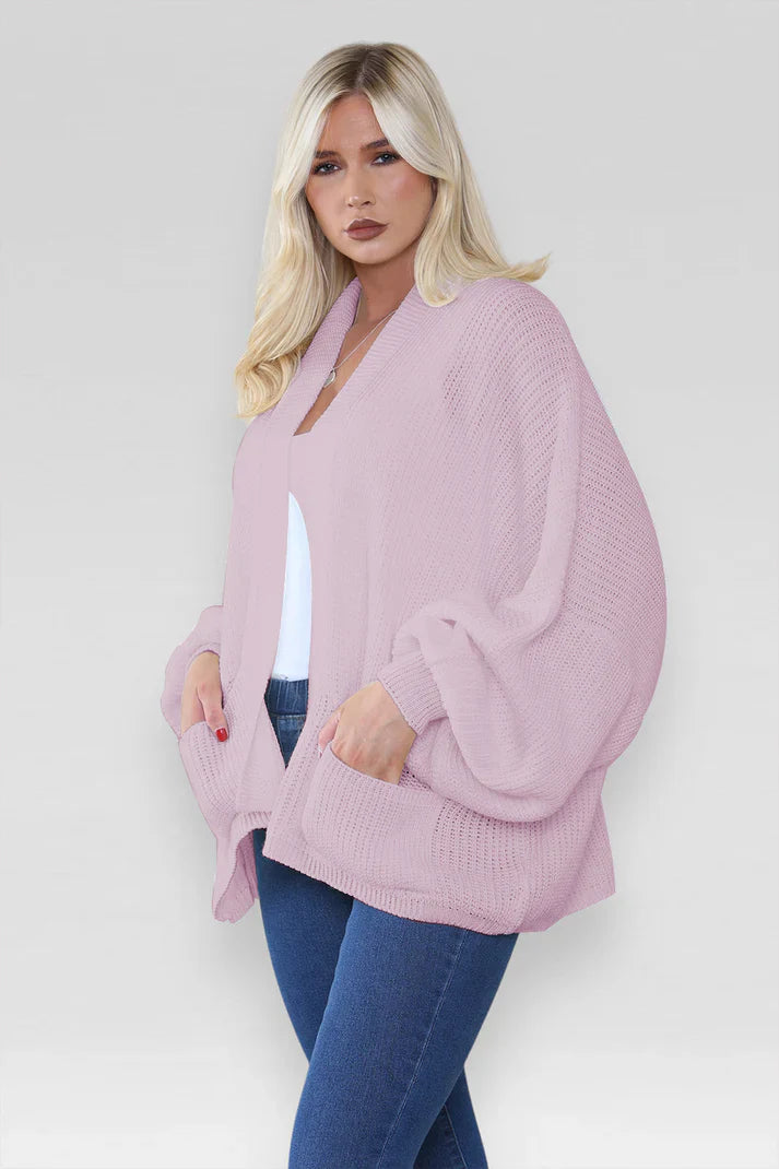 Ladies Oversized Cropped Short Balloon Pocket Chunky Knitted Cardigan 🇬🇧