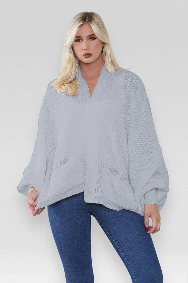 Ladies Oversized Cropped Short Balloon Pocket Chunky Knitted Cardigan 🇬🇧