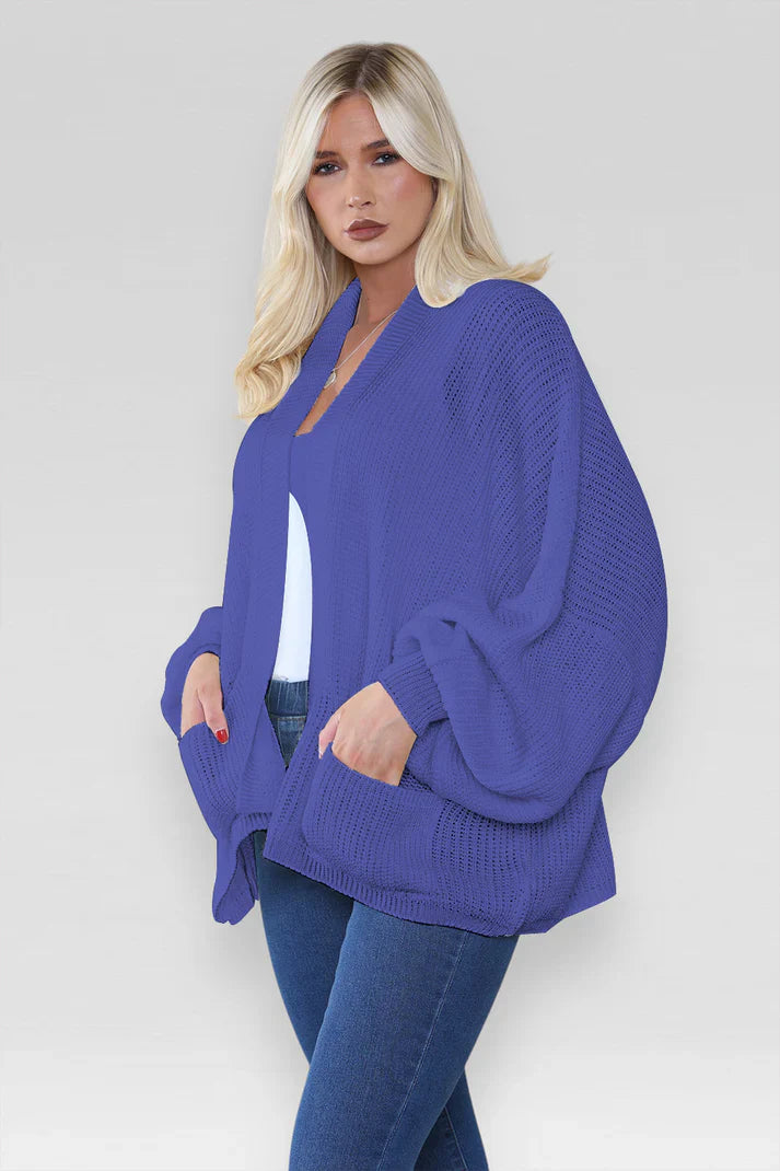 Ladies Oversized Cropped Short Balloon Pocket Chunky Knitted Cardigan 🇬🇧