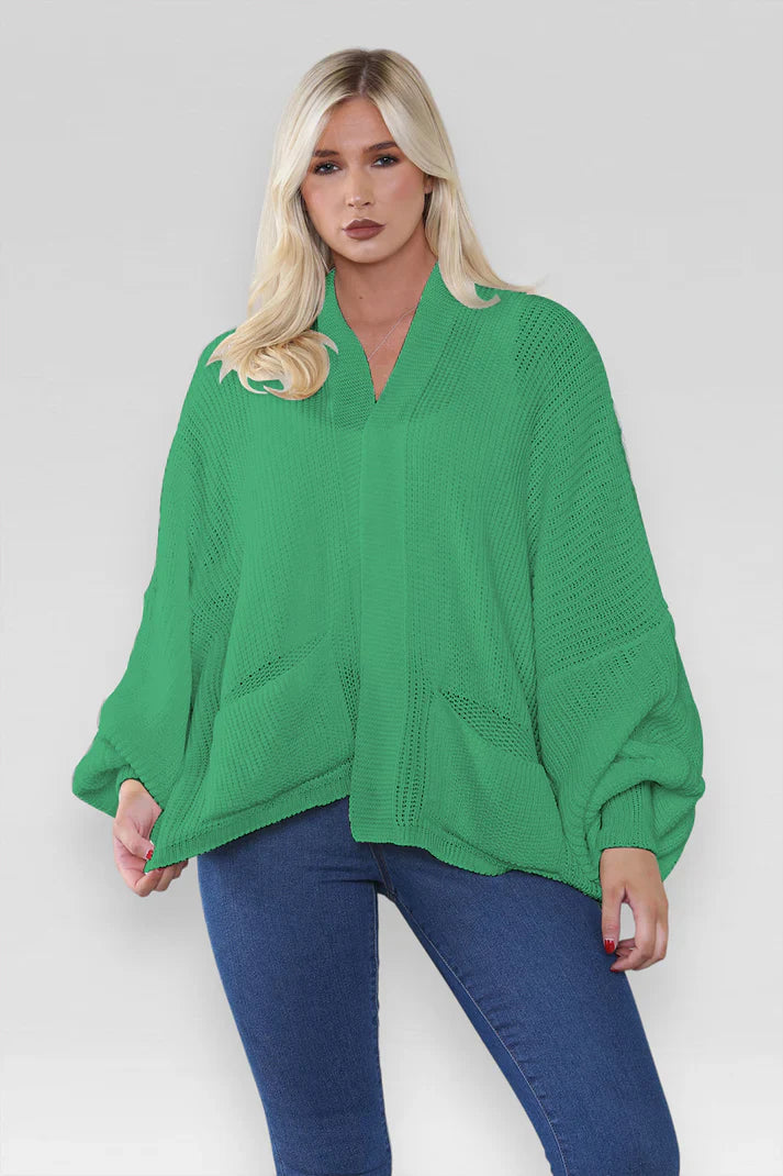 Ladies Oversized Cropped Short Balloon Pocket Chunky Knitted Cardigan 🇬🇧