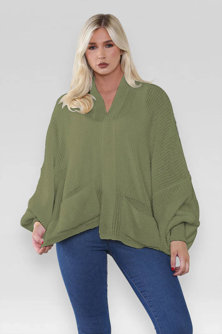 Ladies Oversized Cropped Short Balloon Pocket Chunky Knitted Cardigan 🇬🇧