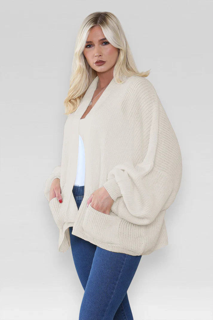 Ladies Oversized Cropped Short Balloon Pocket Chunky Knitted Cardigan 🇬🇧