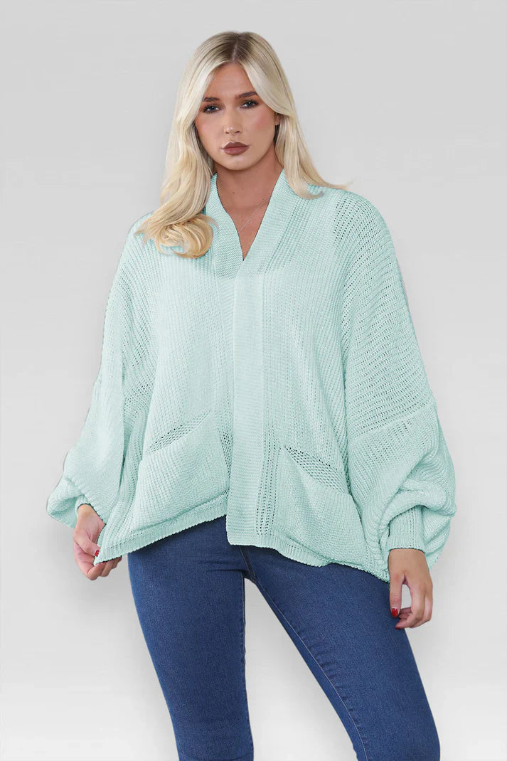 Ladies Oversized Cropped Short Balloon Pocket Chunky Knitted Cardigan 🇬🇧