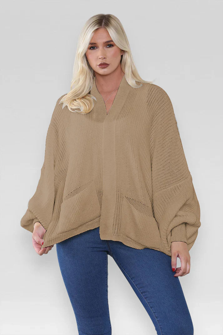 Ladies Oversized Cropped Short Balloon Pocket Chunky Knitted Cardigan 🇬🇧