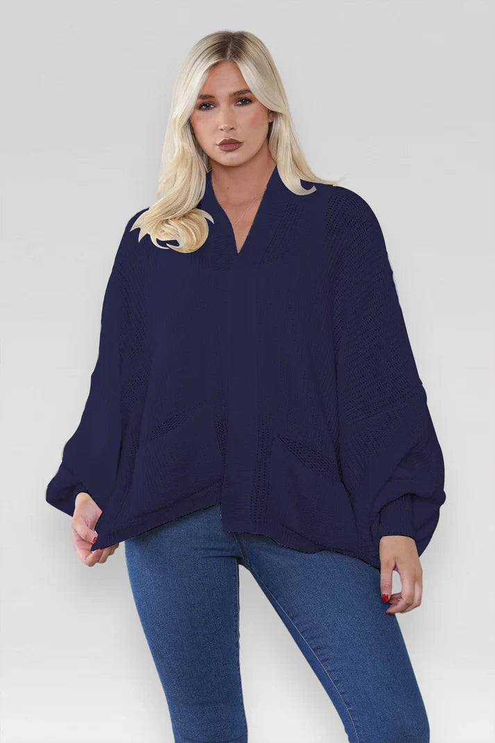 Ladies Oversized Cropped Short Balloon Pocket Chunky Knitted Cardigan 🇬🇧