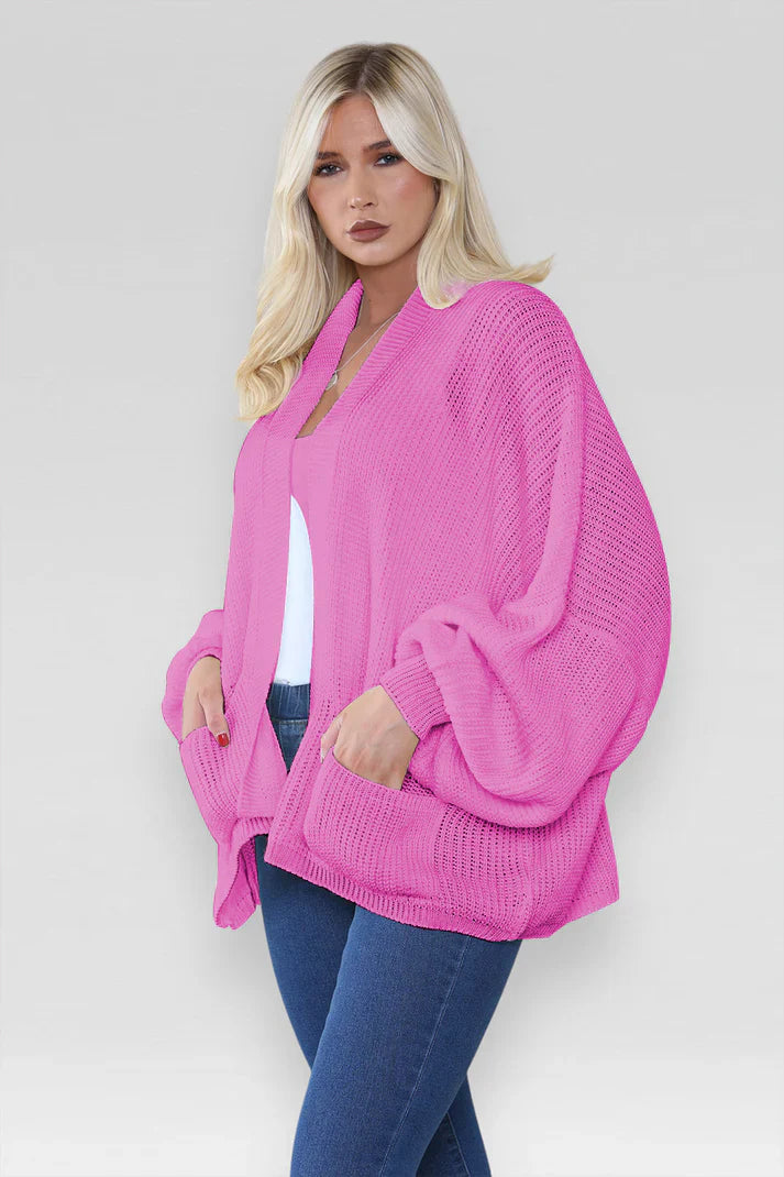 Ladies Oversized Cropped Short Balloon Pocket Chunky Knitted Cardigan 🇬🇧