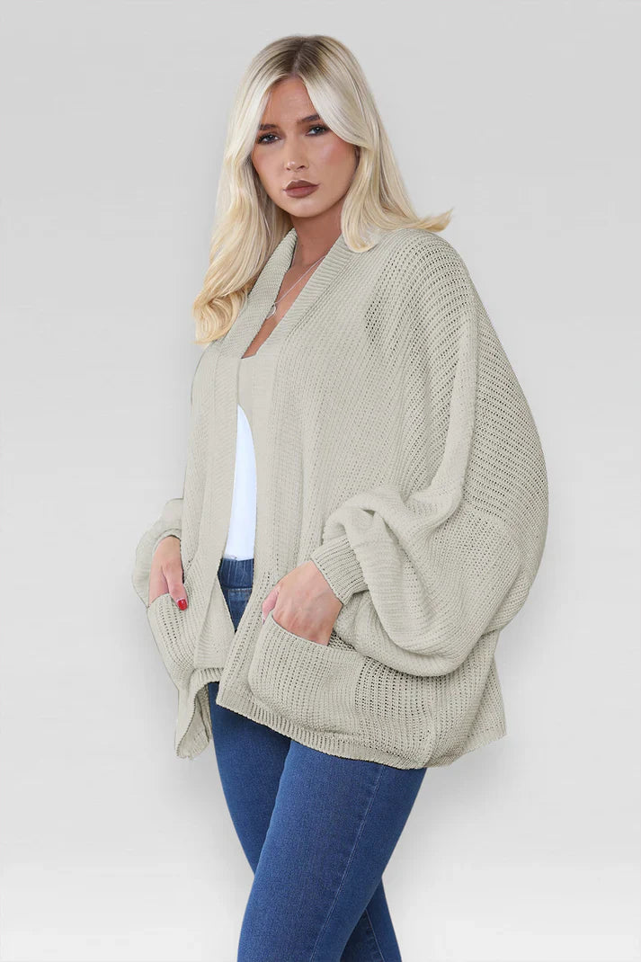 Ladies Oversized Cropped Short Balloon Pocket Chunky Knitted Cardigan 🇬🇧