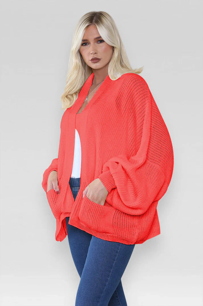 Ladies Oversized Cropped Short Balloon Pocket Chunky Knitted Cardigan 🇬🇧