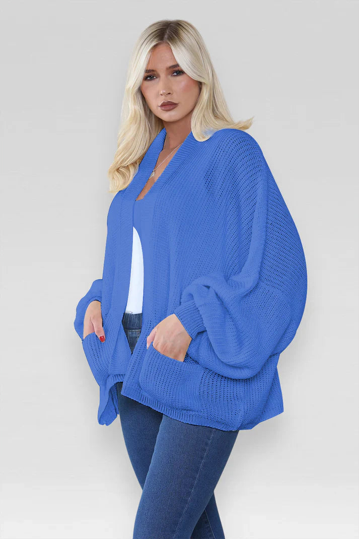 Ladies Oversized Cropped Short Balloon Pocket Chunky Knitted Cardigan 🇬🇧