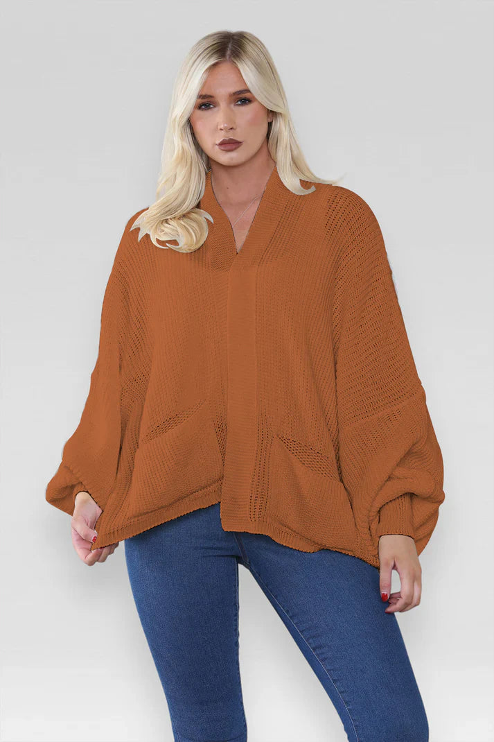 Ladies Oversized Cropped Short Balloon Pocket Chunky Knitted Cardigan 🇬🇧