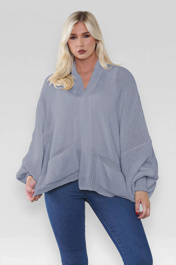 Ladies Oversized Cropped Short Balloon Pocket Chunky Knitted Cardigan 🇬🇧