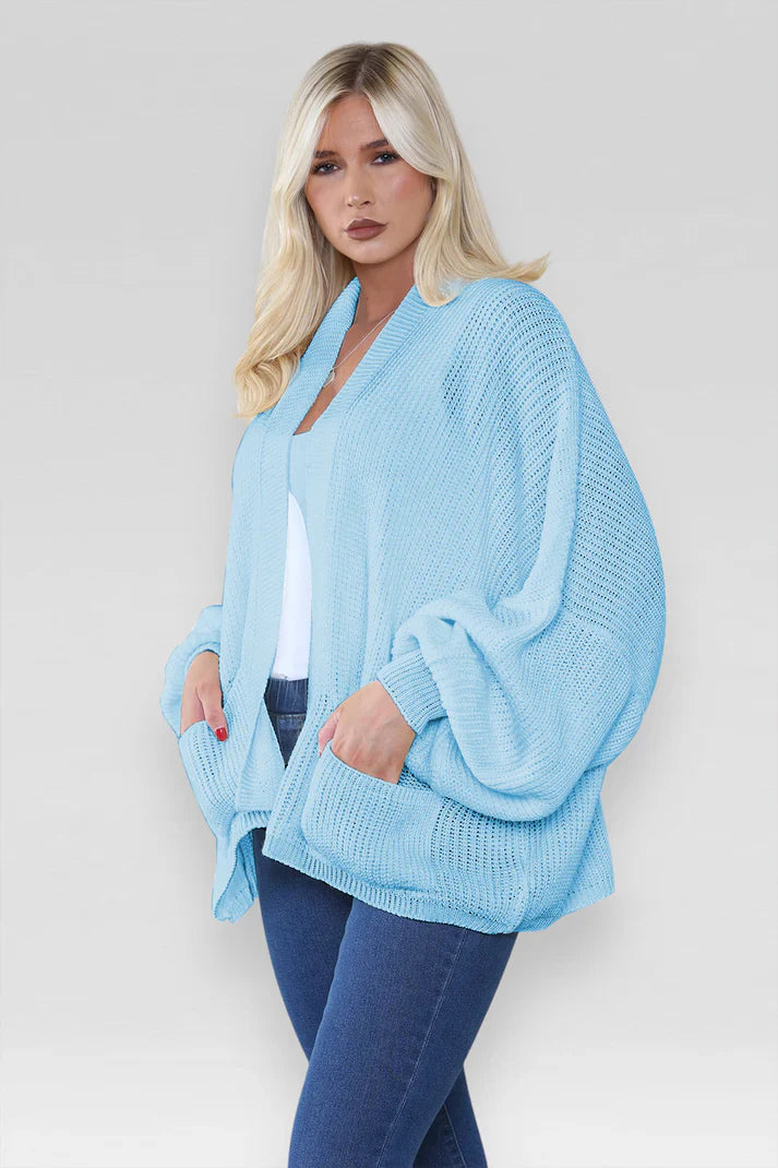 Ladies Oversized Cropped Short Balloon Pocket Chunky Knitted Cardigan 🇬🇧