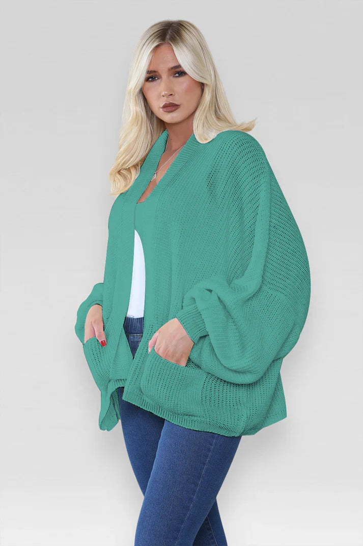 Ladies Oversized Cropped Short Balloon Pocket Chunky Knitted Cardigan 🇬🇧
