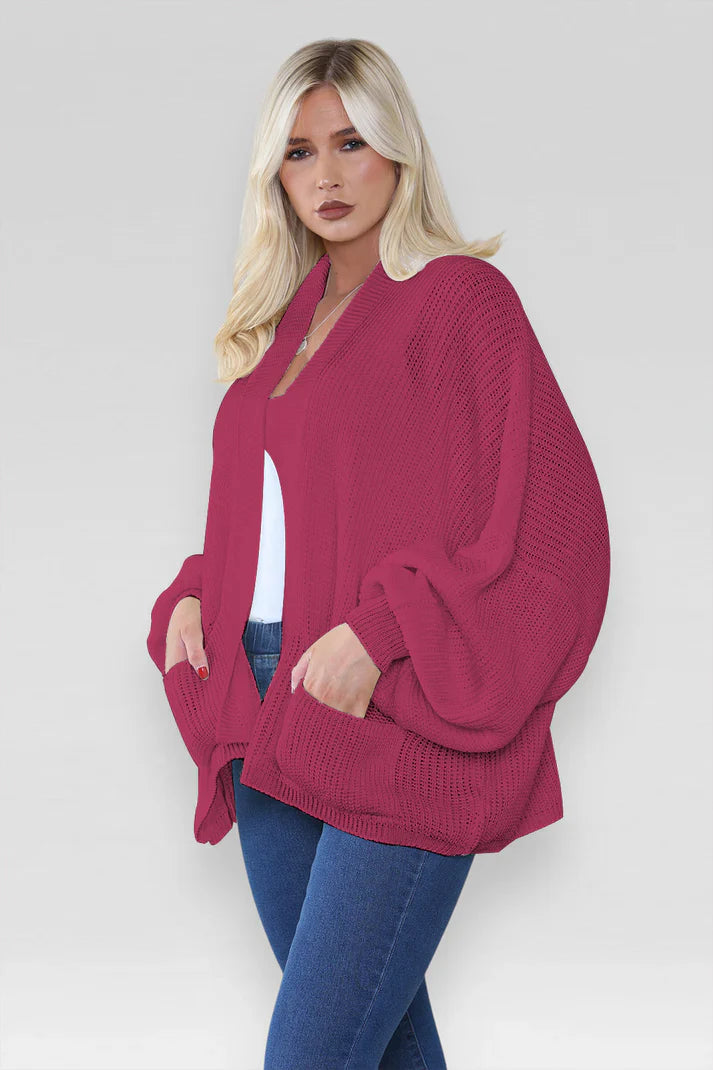 Ladies Oversized Cropped Short Balloon Pocket Chunky Knitted Cardigan 🇬🇧