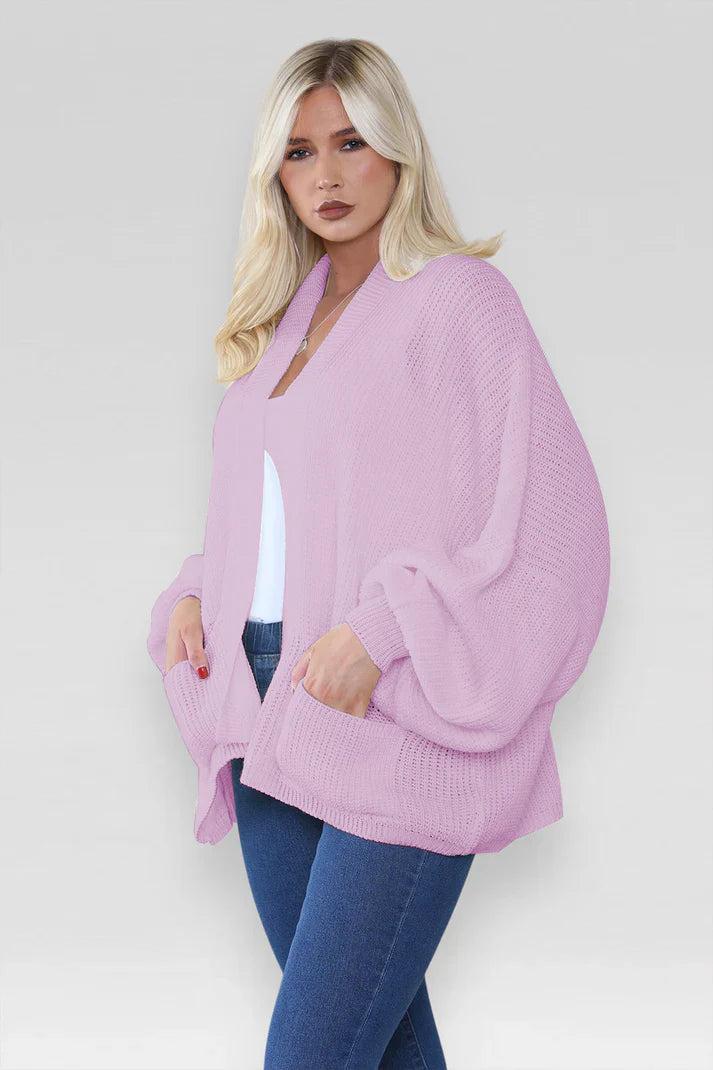 Ladies Oversized Cropped Short Balloon Pocket Chunky Knitted Cardigan 🇬🇧