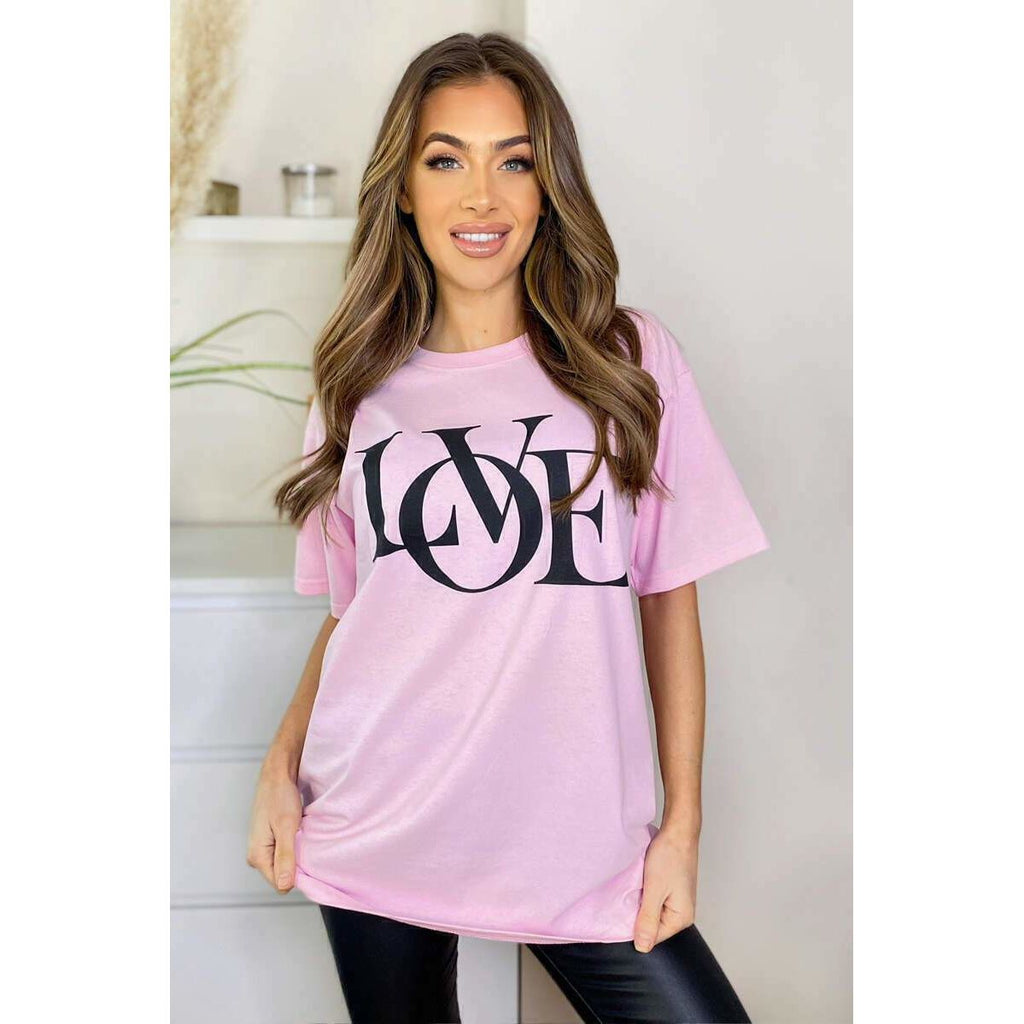 Ladies Oversized Love Print Slogan Short Sleeves T Shirt Top 🇬🇧