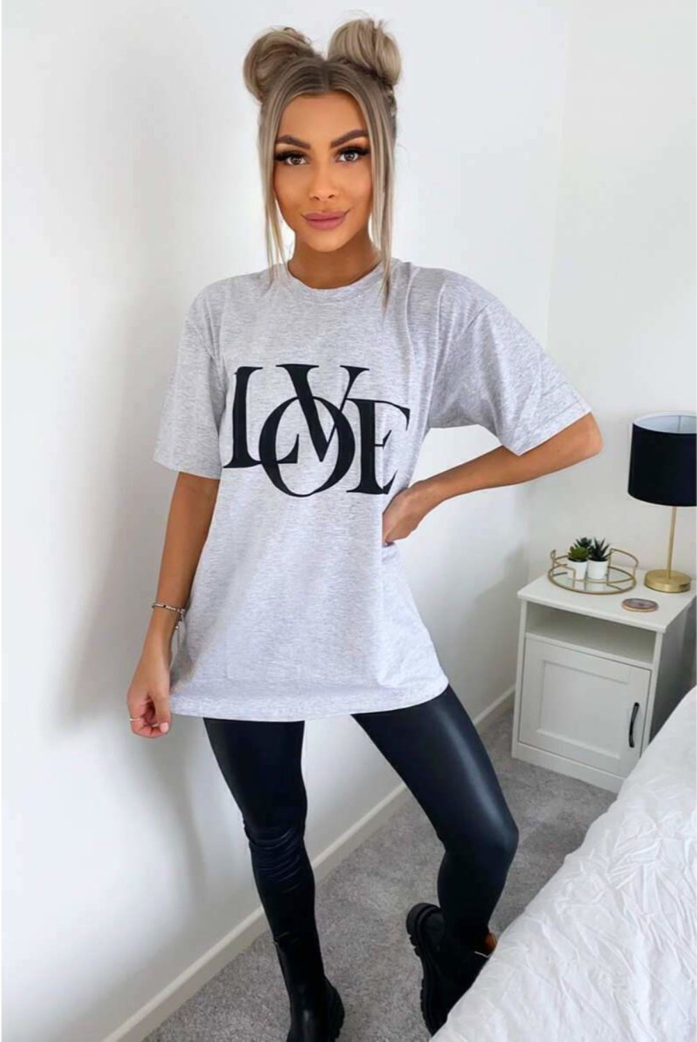 Ladies Oversized Love Print Slogan Short Sleeves T Shirt Top 🇬🇧