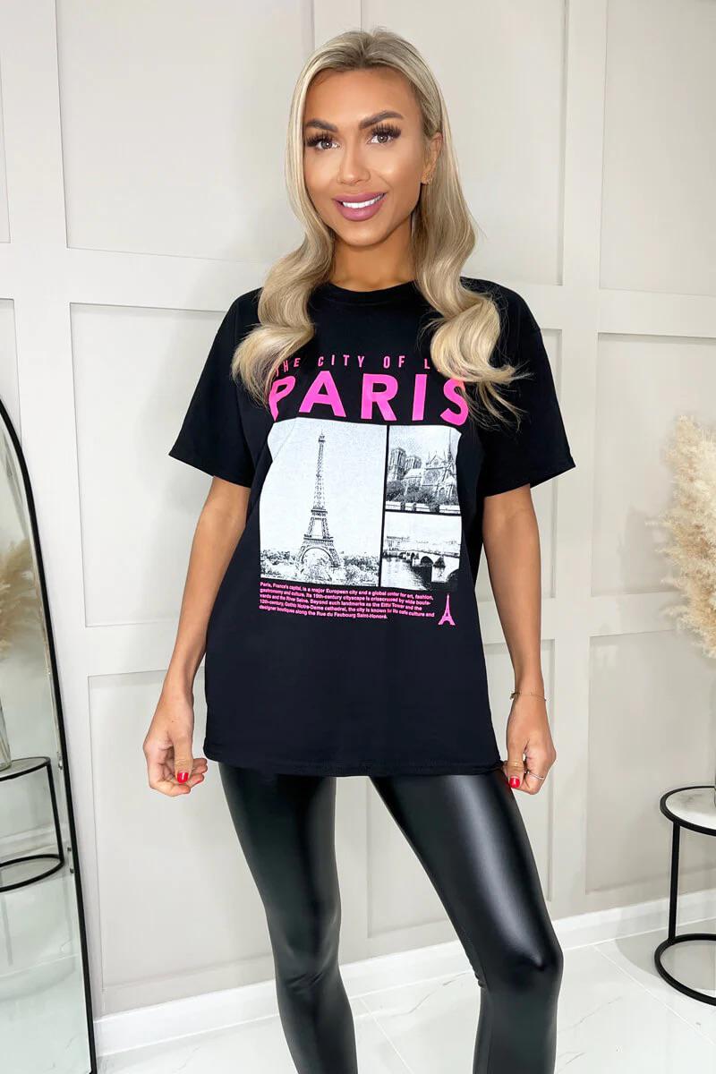Ladies Oversized Paris Slogan Short Sleeves T Shirt Top 🇬🇧