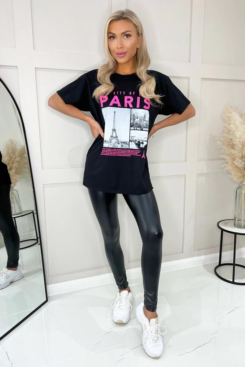 Ladies Oversized Paris Slogan Short Sleeves T Shirt Top 🇬🇧