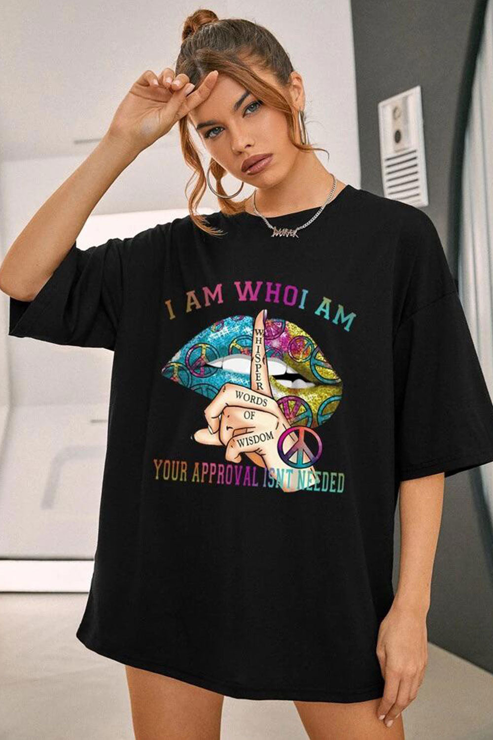 Ladies Oversized Whisper Words of Wisdom Short Sleeves T Shirt Top 🇬🇧