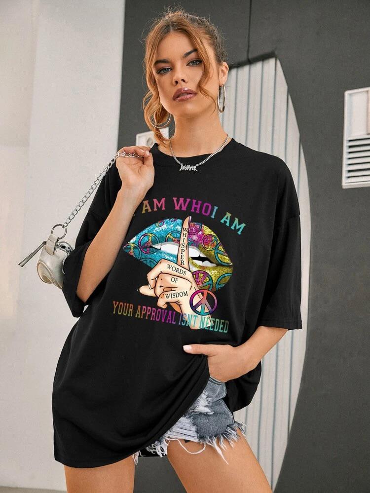 Ladies Oversized Whisper Words of Wisdom Short Sleeves T Shirt Top 🇬🇧