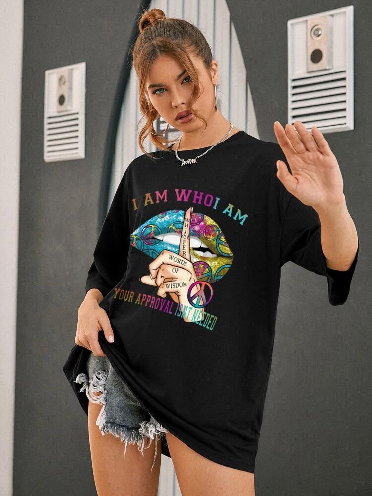 Ladies Oversized Whisper Words of Wisdom Short Sleeves T Shirt Top 🇬🇧