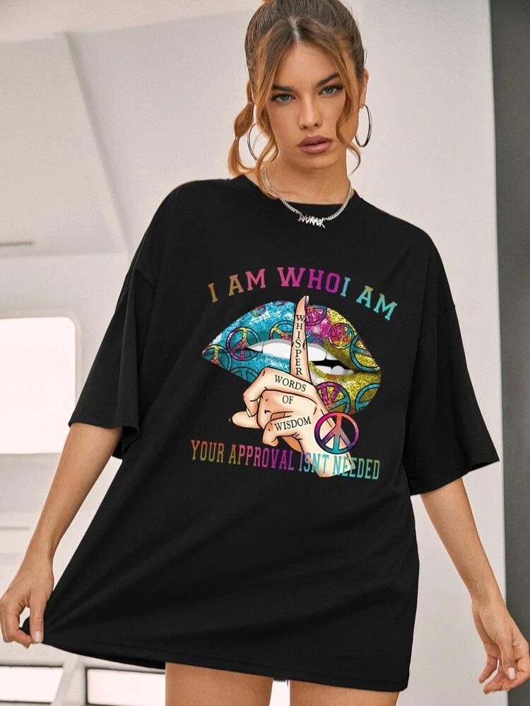 Ladies Oversized Whisper Words of Wisdom Short Sleeves T Shirt Top 🇬🇧