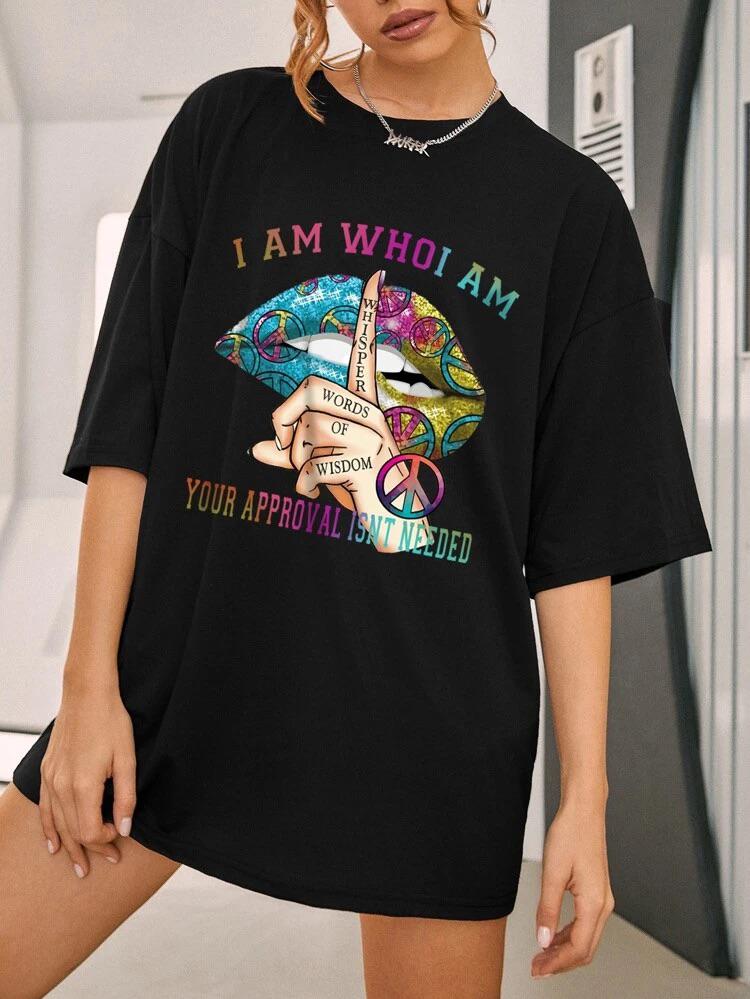 Ladies Oversized Whisper Words of Wisdom Short Sleeves T Shirt Top 🇬🇧