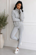 Ladies Chunky Knitted Ribbed Polo High Neck Top Leggings Loungewear Suit Set 🇬🇧