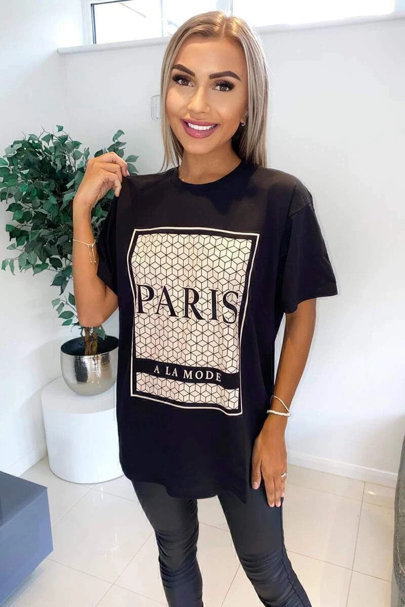 Ladies Oversized Printed Paris Short Sleeves T Shirt Top 🇬🇧