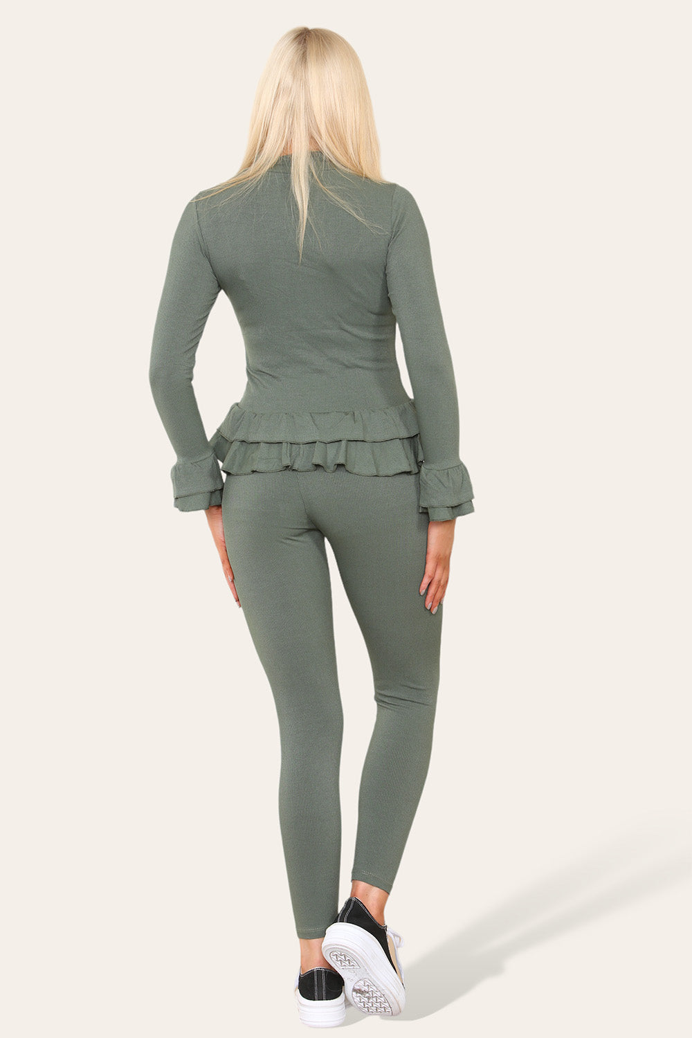 Long Sleeves Peplum Front Buttons Frilled Hem Lounge Wear Set 🇬🇧
