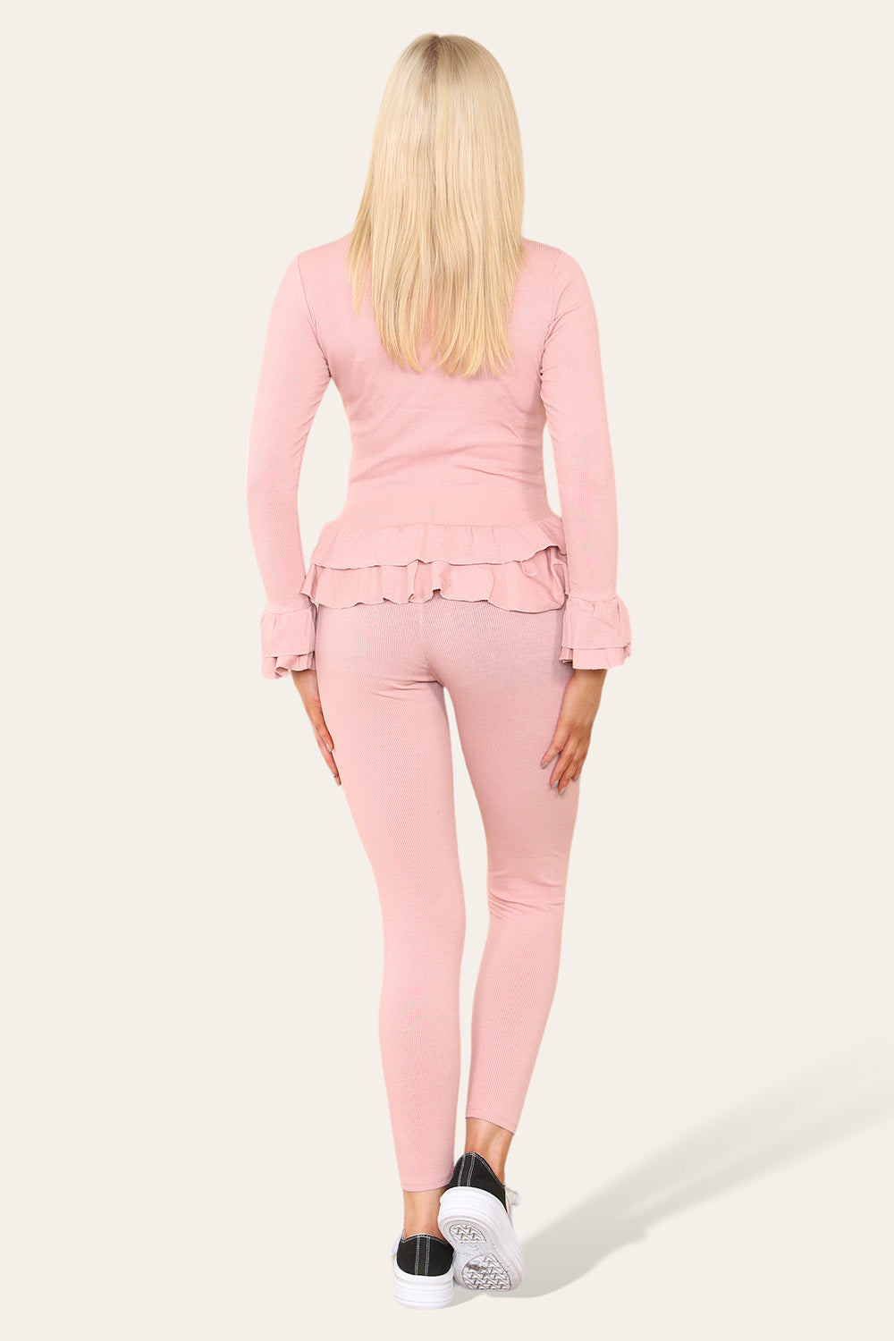 Long Sleeves Peplum Front Buttons Frilled Hem Lounge Wear Set 🇬🇧