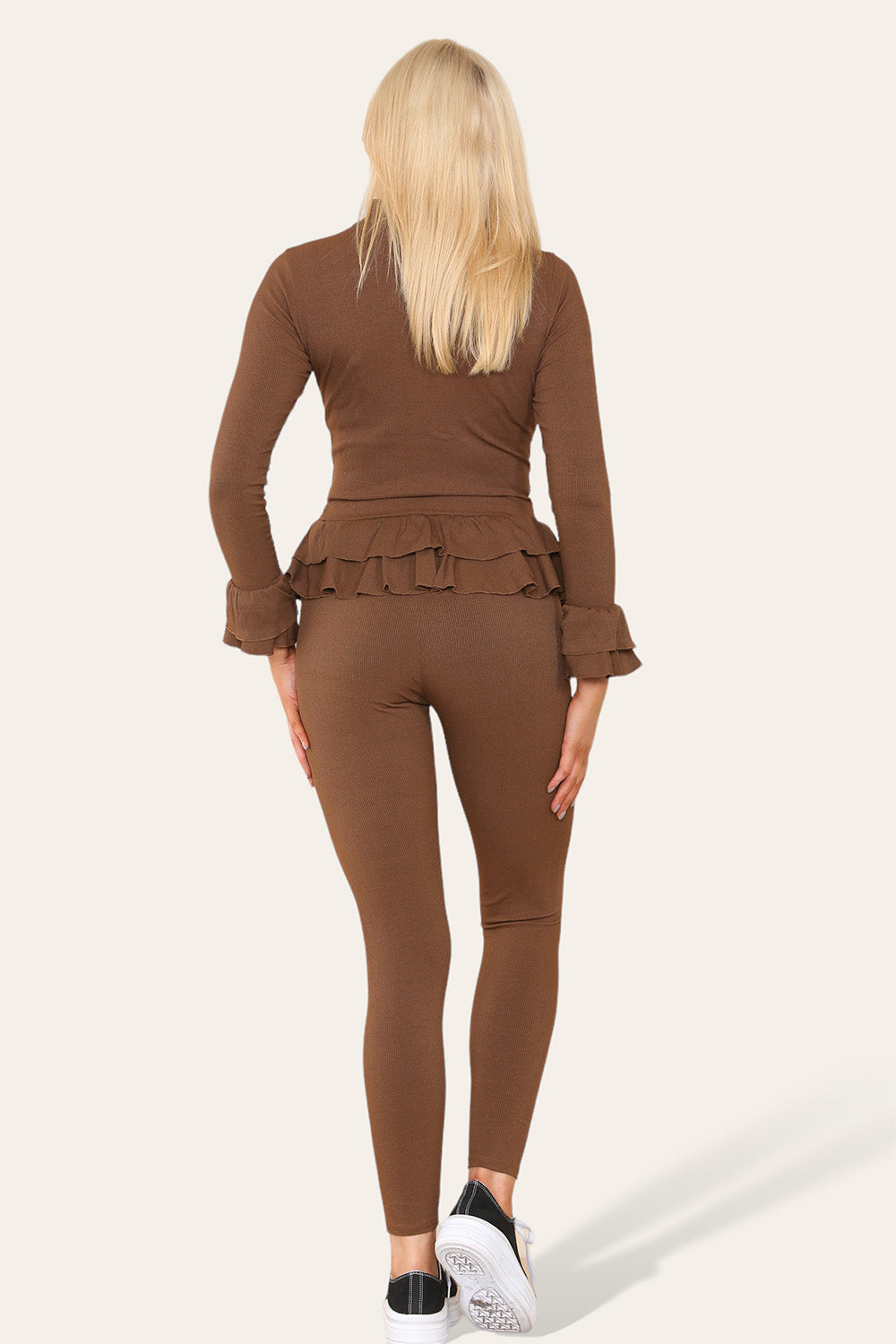 Long Sleeves Peplum Front Buttons Frilled Hem Lounge Wear Set 🇬🇧