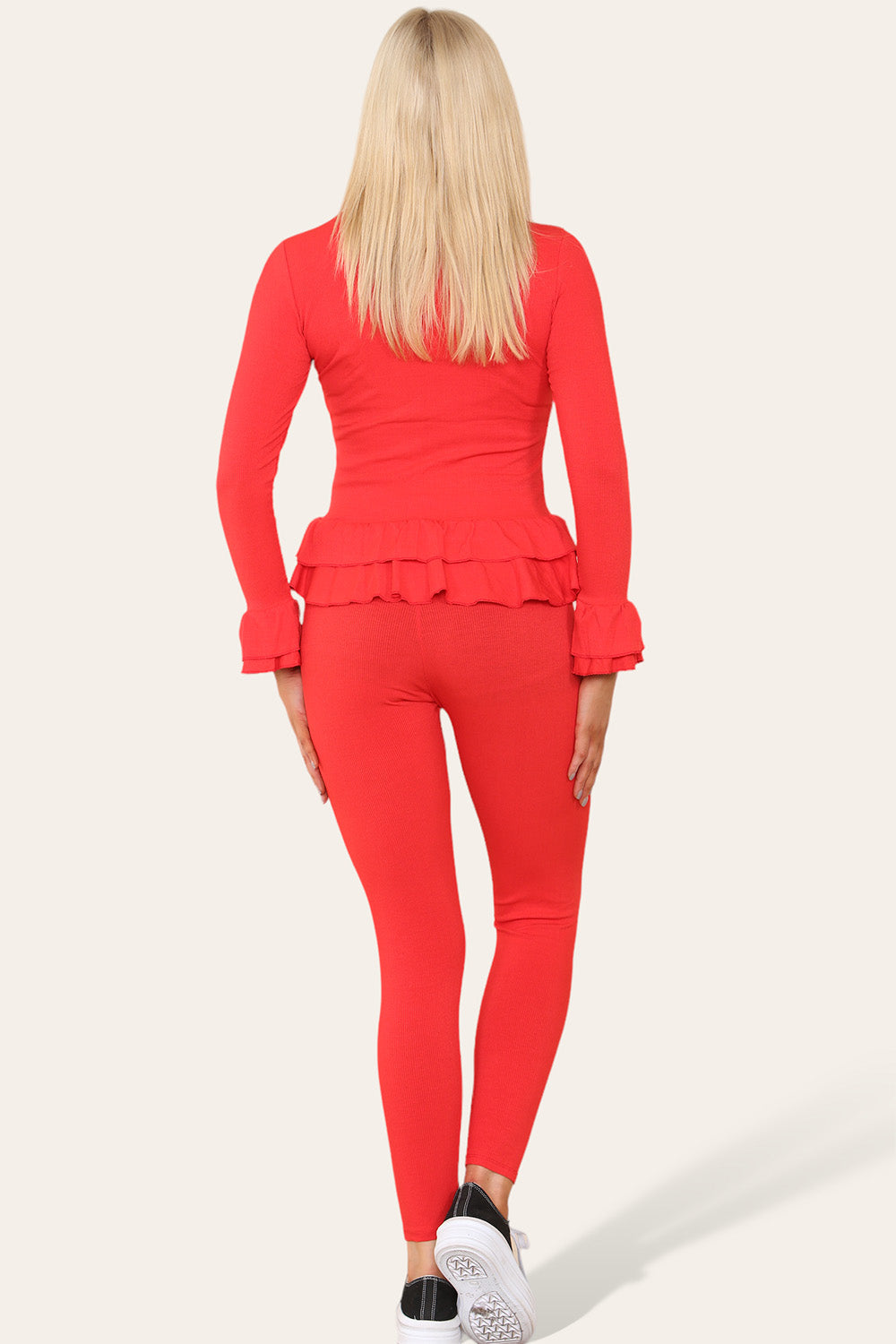 Long Sleeves Peplum Front Buttons Frilled Hem Lounge Wear Set 🇬🇧