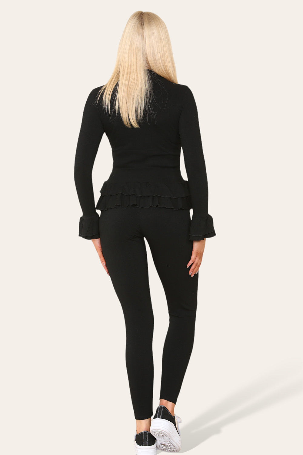 Long Sleeves Peplum Front Buttons Frilled Hem Lounge Wear Set 🇬🇧