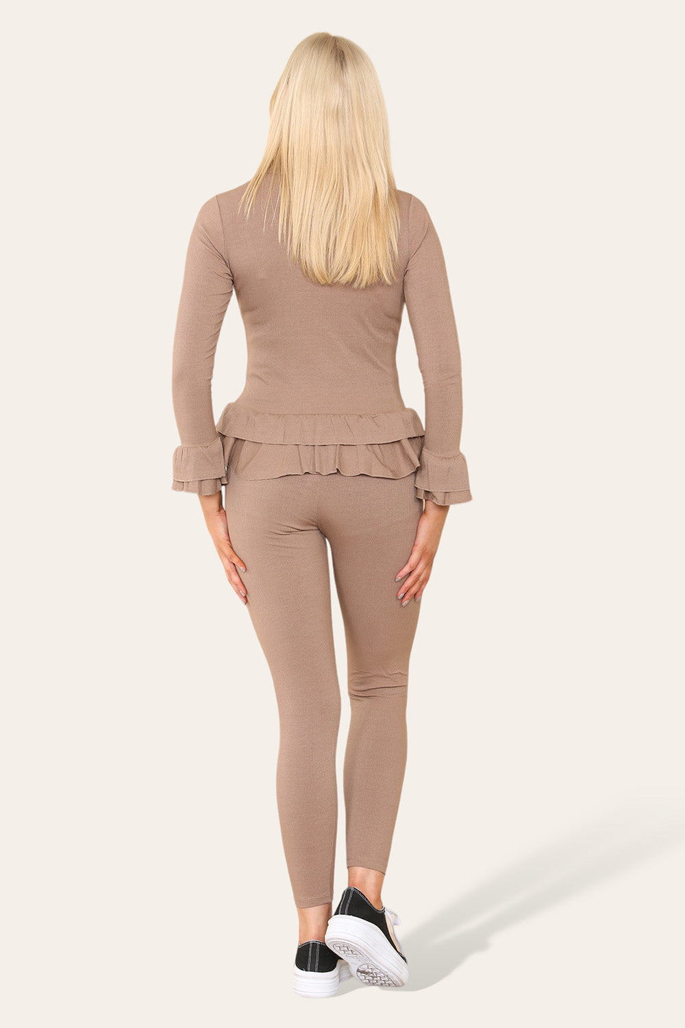 Long Sleeves Peplum Front Buttons Frilled Hem Lounge Wear Set 🇬🇧