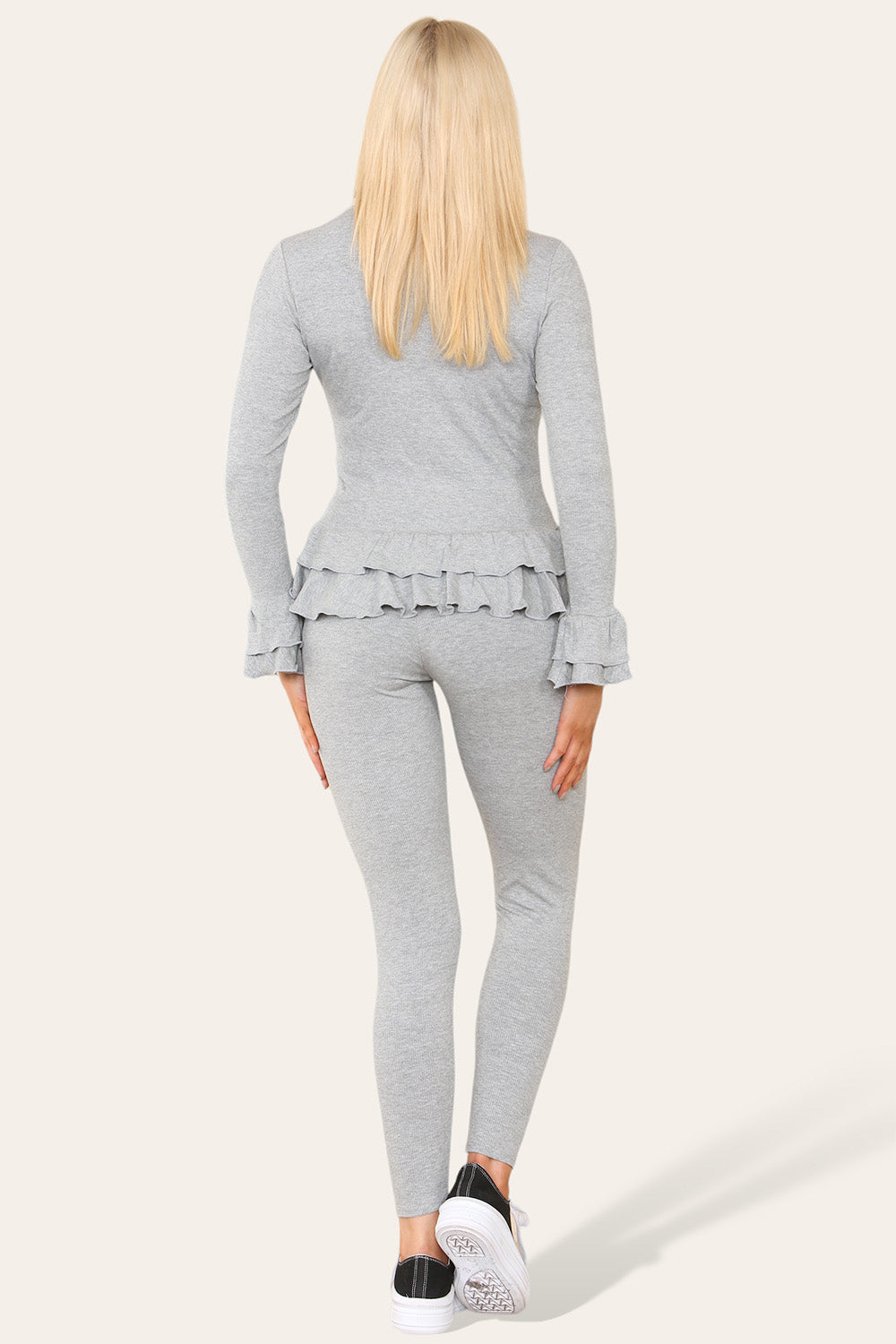 Long Sleeves Peplum Front Buttons Frilled Hem Lounge Wear Set 🇬🇧