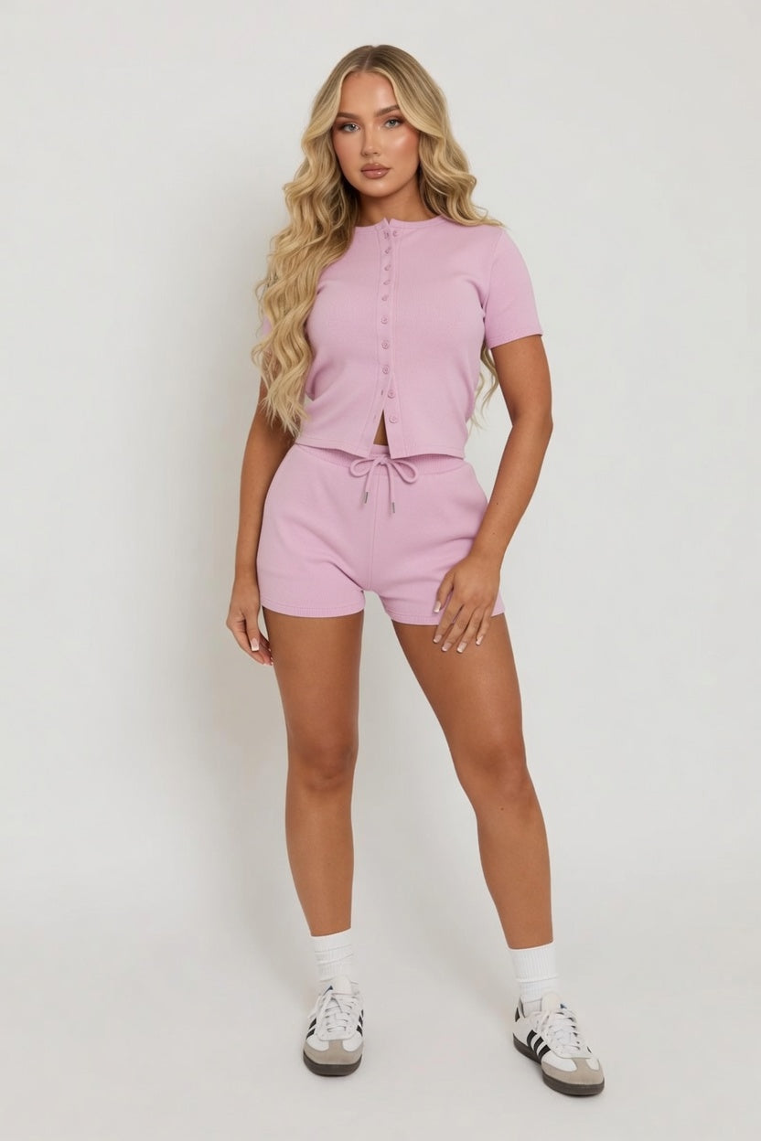 Mae Short Sleeve Rib Button Short Set 🇬🇧