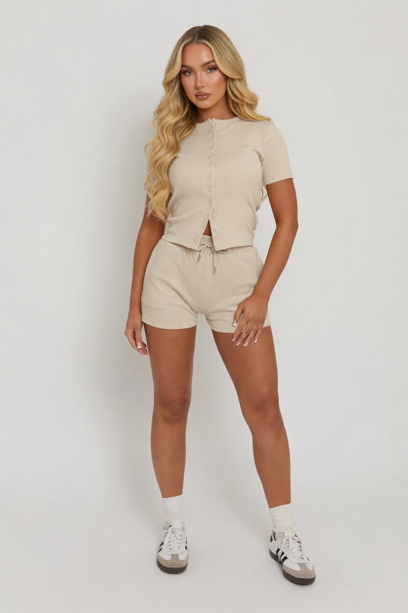 Mae Short Sleeve Rib Button Short Set 🇬🇧